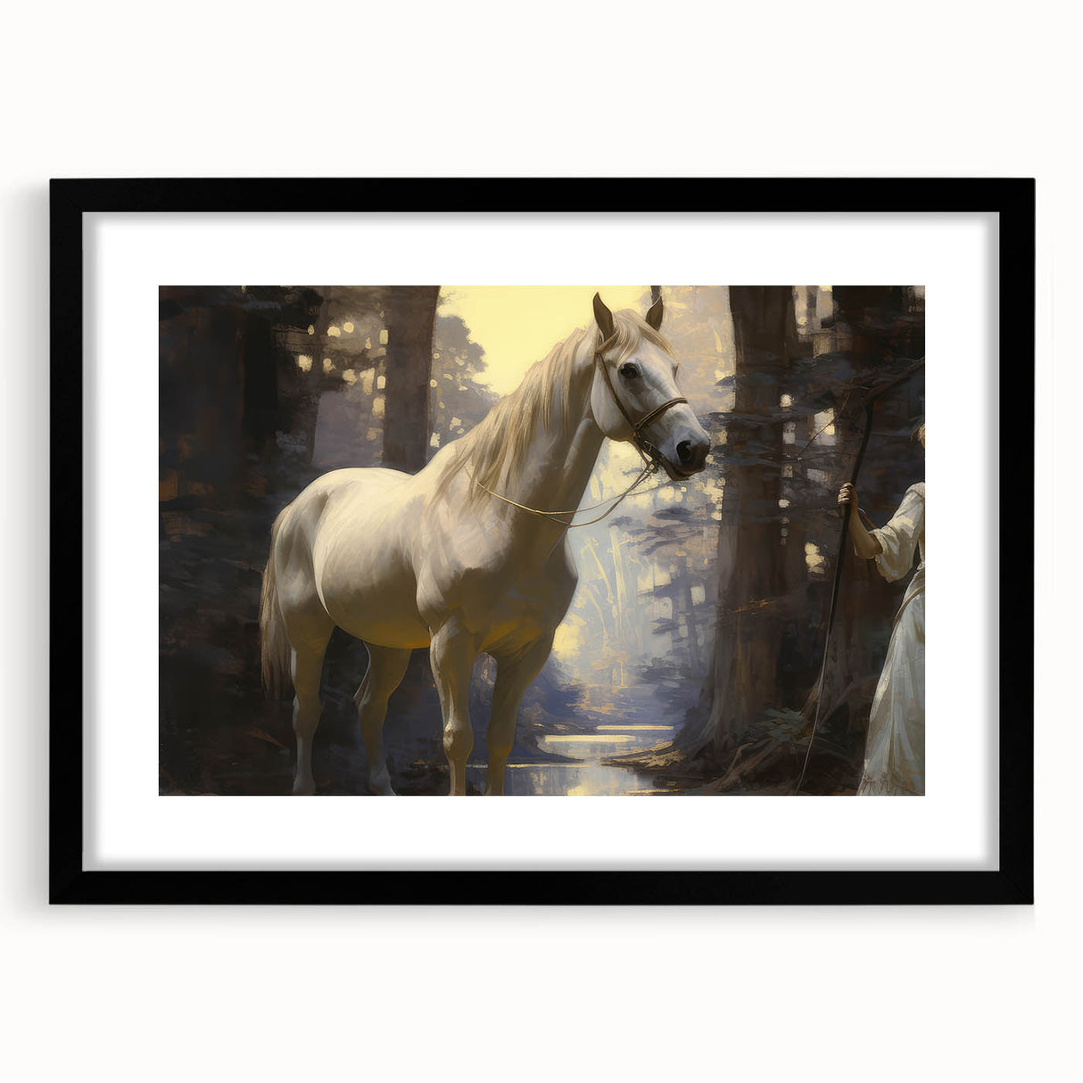 Vintage Animal Art - Majestic White Horse in Forest Setting