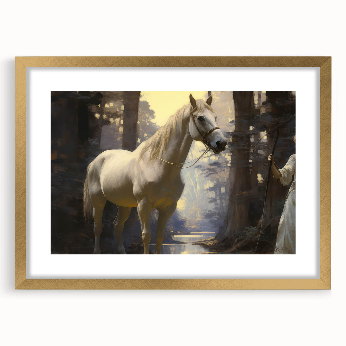 Vintage Animal Art - Majestic White Horse in Forest Setting