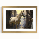 Vintage Animal Art - Majestic White Horse in Forest Setting