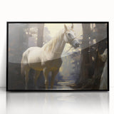 Vintage Animal Art - Majestic White Horse in Forest Setting