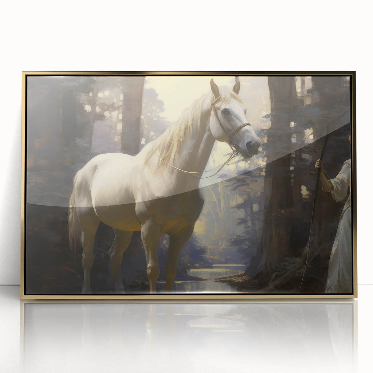 Vintage Animal Art - Majestic White Horse in Forest Setting