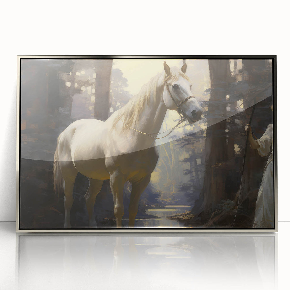Vintage Animal Art - Majestic White Horse in Forest Setting