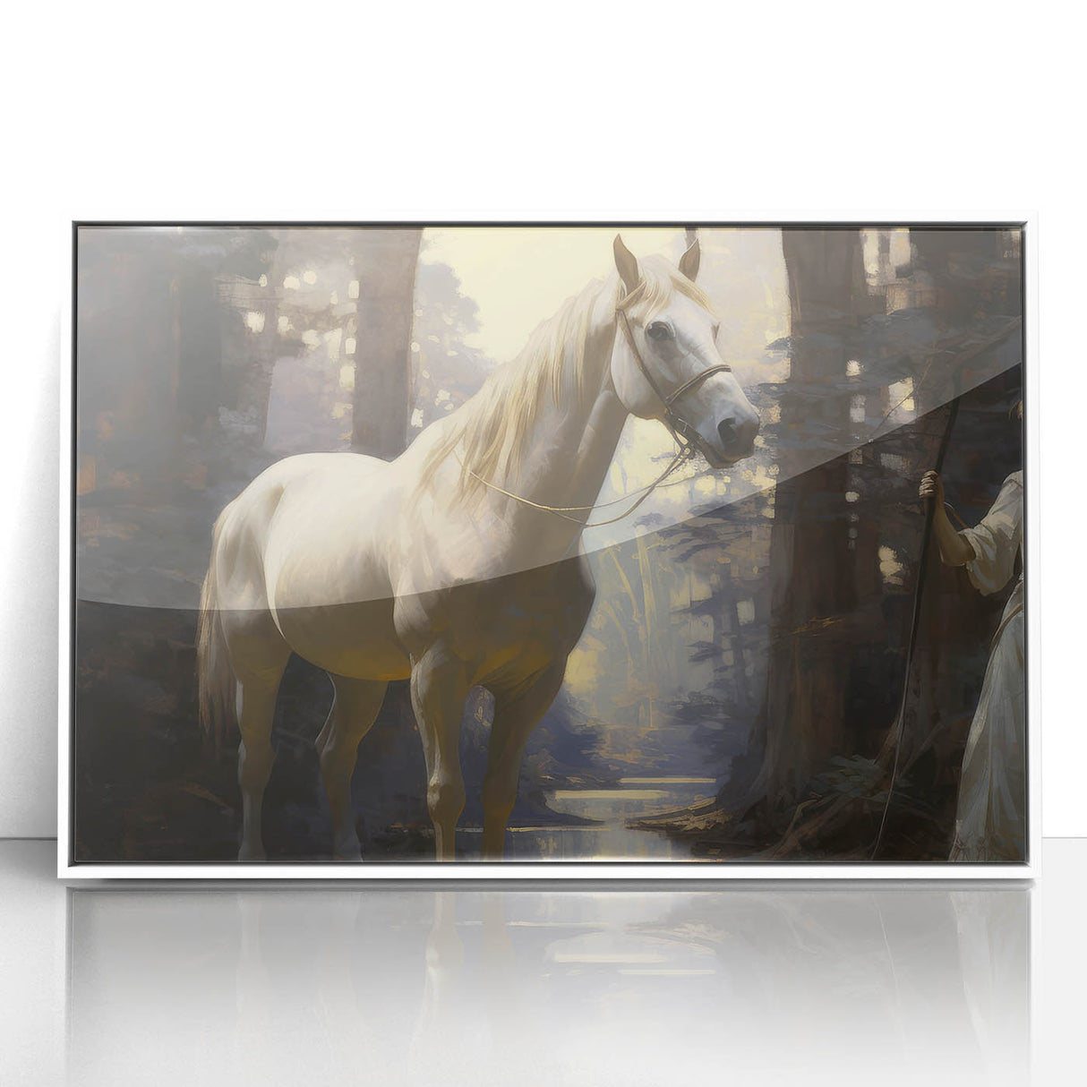 Vintage Animal Art - Majestic White Horse in Forest Setting