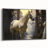 Vintage Animal Art - Majestic White Horse in Forest Setting