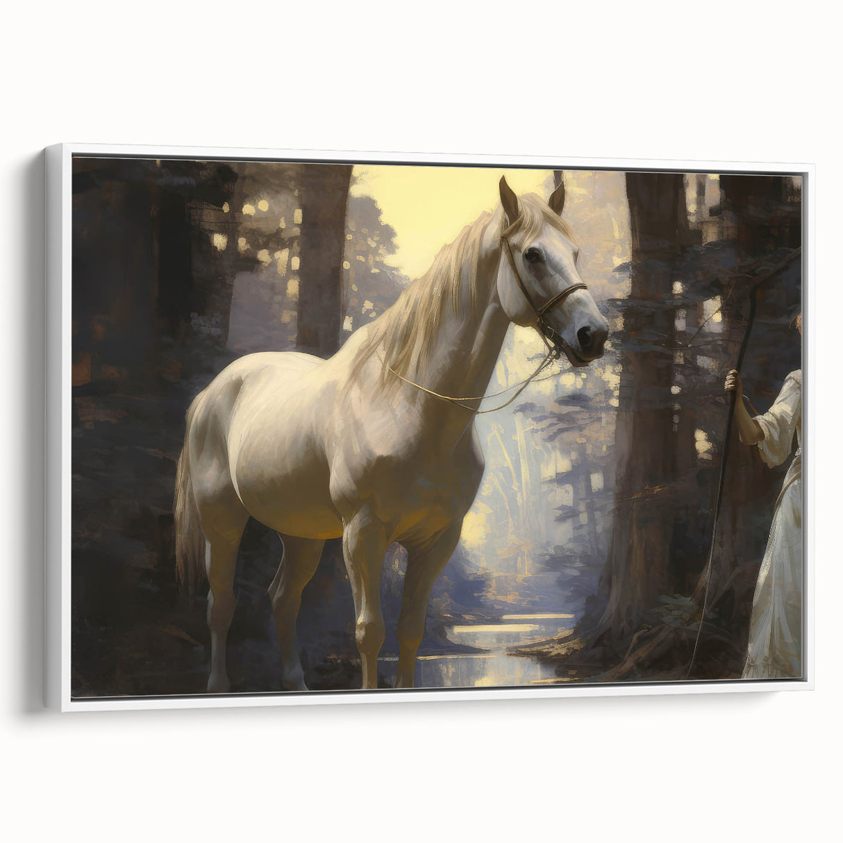 Vintage Animal Art - Majestic White Horse in Forest Setting