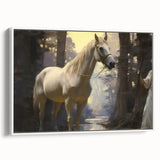 Vintage Animal Art - Majestic White Horse in Forest Setting