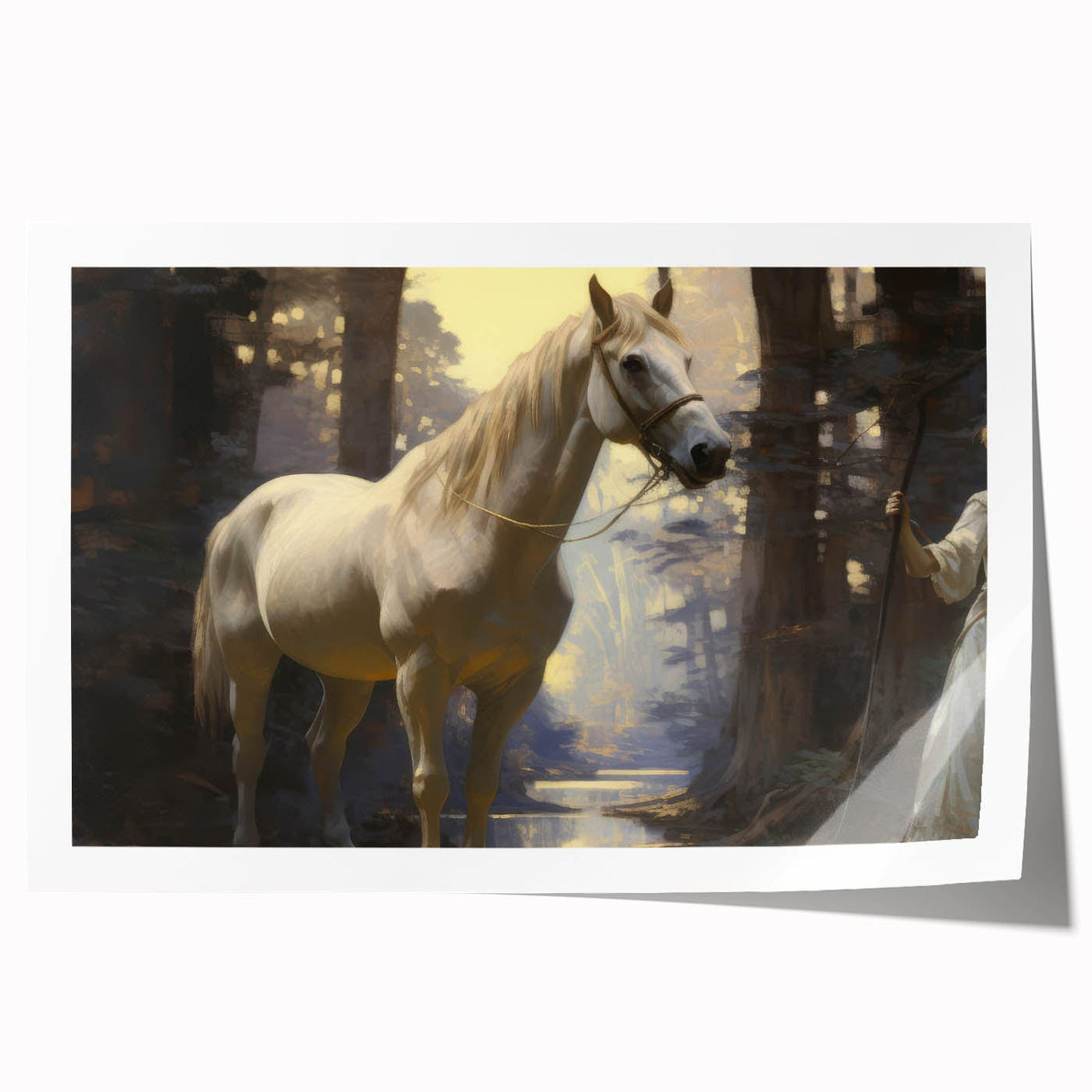 Vintage Animal Art - Majestic White Horse in Forest Setting