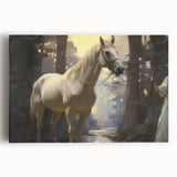 Vintage Animal Art - Majestic White Horse in Forest Setting