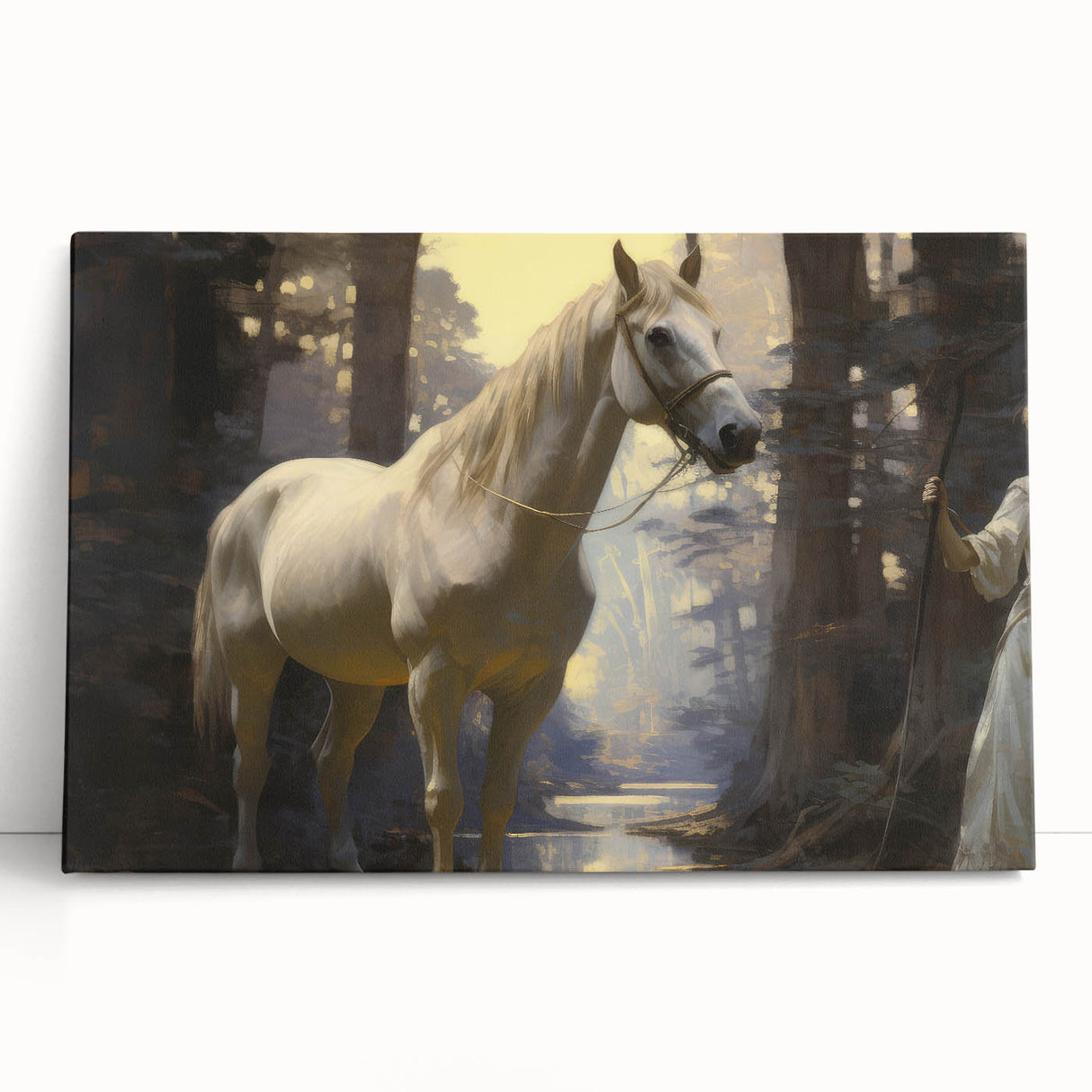 Vintage Animal Art - Majestic White Horse in Forest Setting