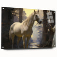 Vintage Animal Art - Majestic White Horse in Forest Setting