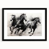 Vintage Animal Art - Powerful Running Black Horses