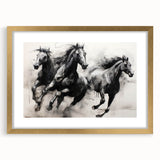 Vintage Animal Art - Powerful Running Black Horses