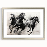 Vintage Animal Art - Powerful Running Black Horses