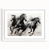 Vintage Animal Art - Powerful Running Black Horses