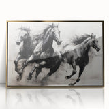Vintage Animal Art - Powerful Running Black Horses
