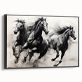 Vintage Animal Art - Powerful Running Black Horses