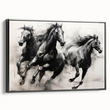 Vintage Animal Art - Powerful Running Black Horses
