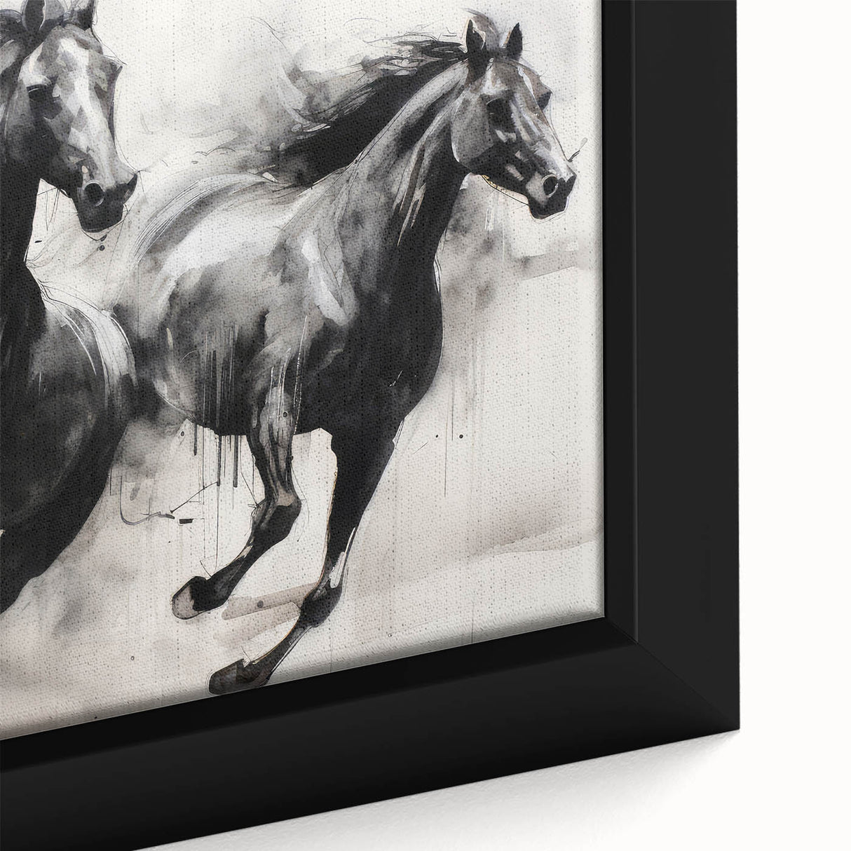 Vintage Animal Art - Powerful Running Black Horses