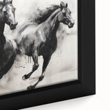 Vintage Animal Art - Powerful Running Black Horses