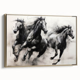 Vintage Animal Art - Powerful Running Black Horses