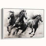 Vintage Animal Art - Powerful Running Black Horses