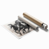 Vintage Animal Art - Powerful Running Black Horses