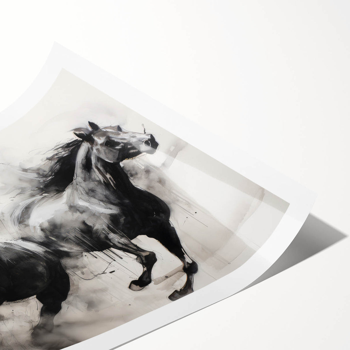 Vintage Animal Art - Powerful Running Black Horses