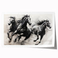 Vintage Animal Art - Powerful Running Black Horses