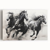 Vintage Animal Art - Powerful Running Black Horses