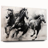 Vintage Animal Art - Powerful Running Black Horses