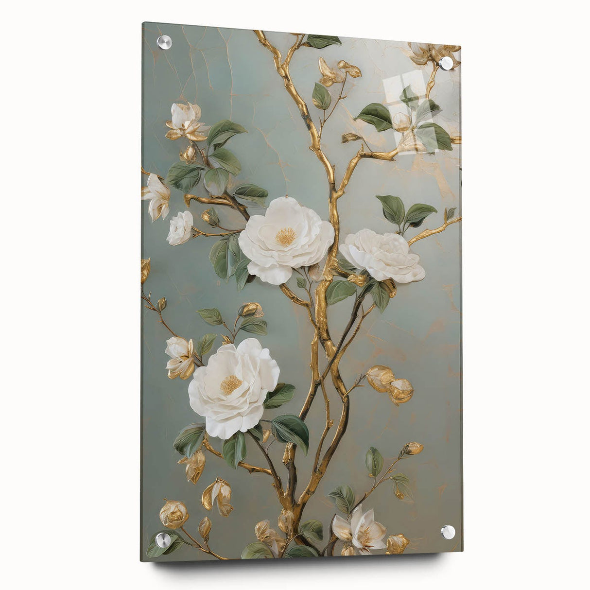 Vintage Botanical Art Prints – White Floral Illustration with Gold Accents
