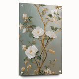 Vintage Botanical Art Prints – White Floral Illustration with Gold Accents