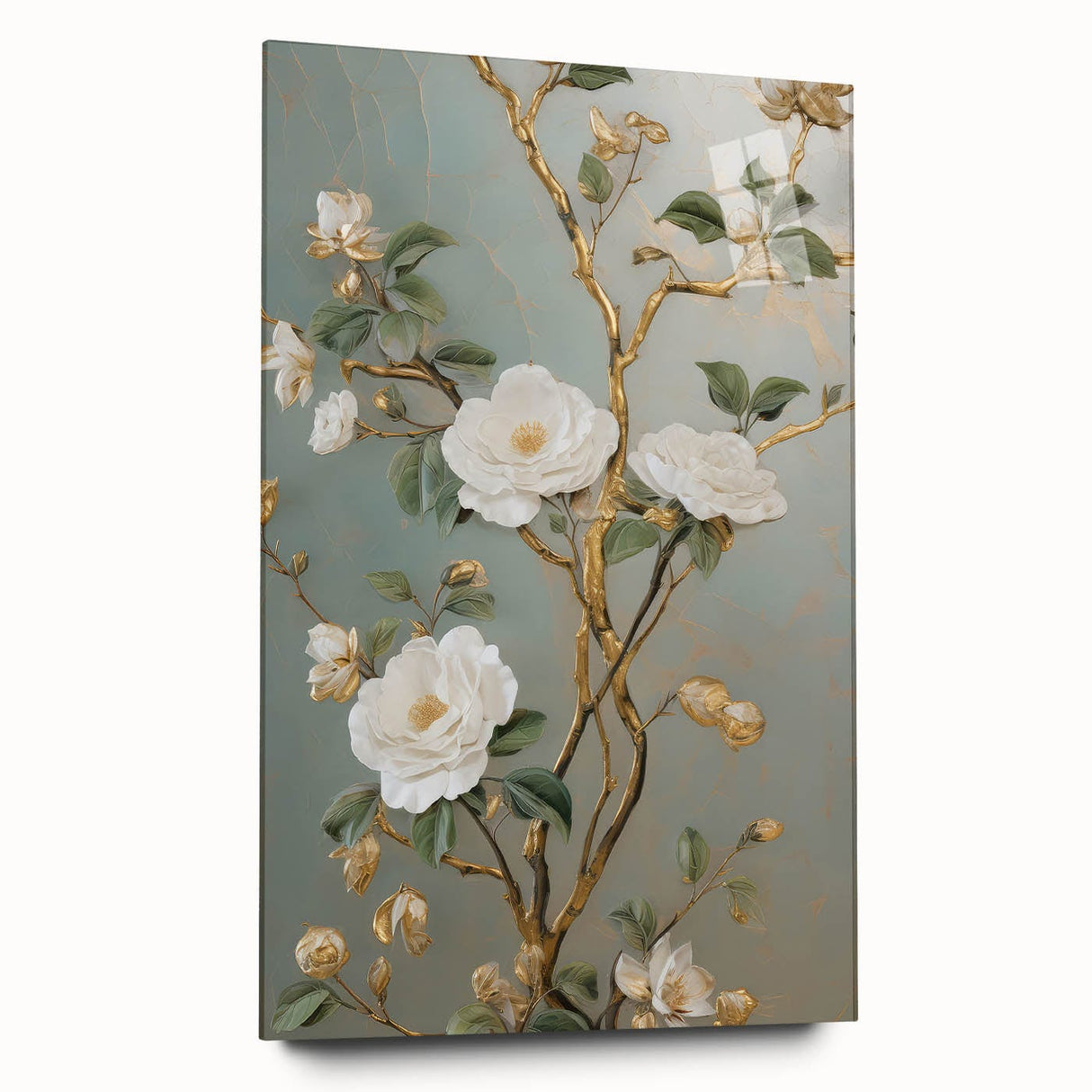 Vintage Botanical Art Prints – White Floral Illustration with Gold Accents