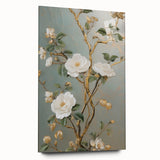 Vintage Botanical Art Prints – White Floral Illustration with Gold Accents