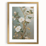 Vintage Botanical Art Prints – White Floral Illustration with Gold Accents