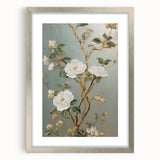 Vintage Botanical Art Prints – White Floral Illustration with Gold Accents