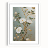 Vintage Botanical Art Prints – White Floral Illustration with Gold Accents