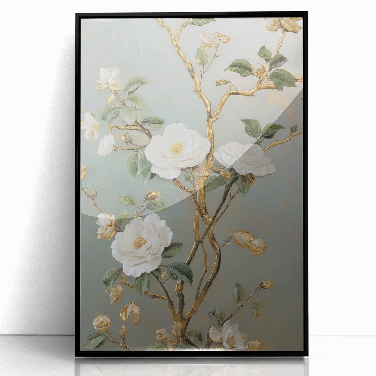 Vintage Botanical Art Prints – White Floral Illustration with Gold Accents