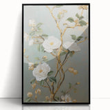 Vintage Botanical Art Prints – White Floral Illustration with Gold Accents