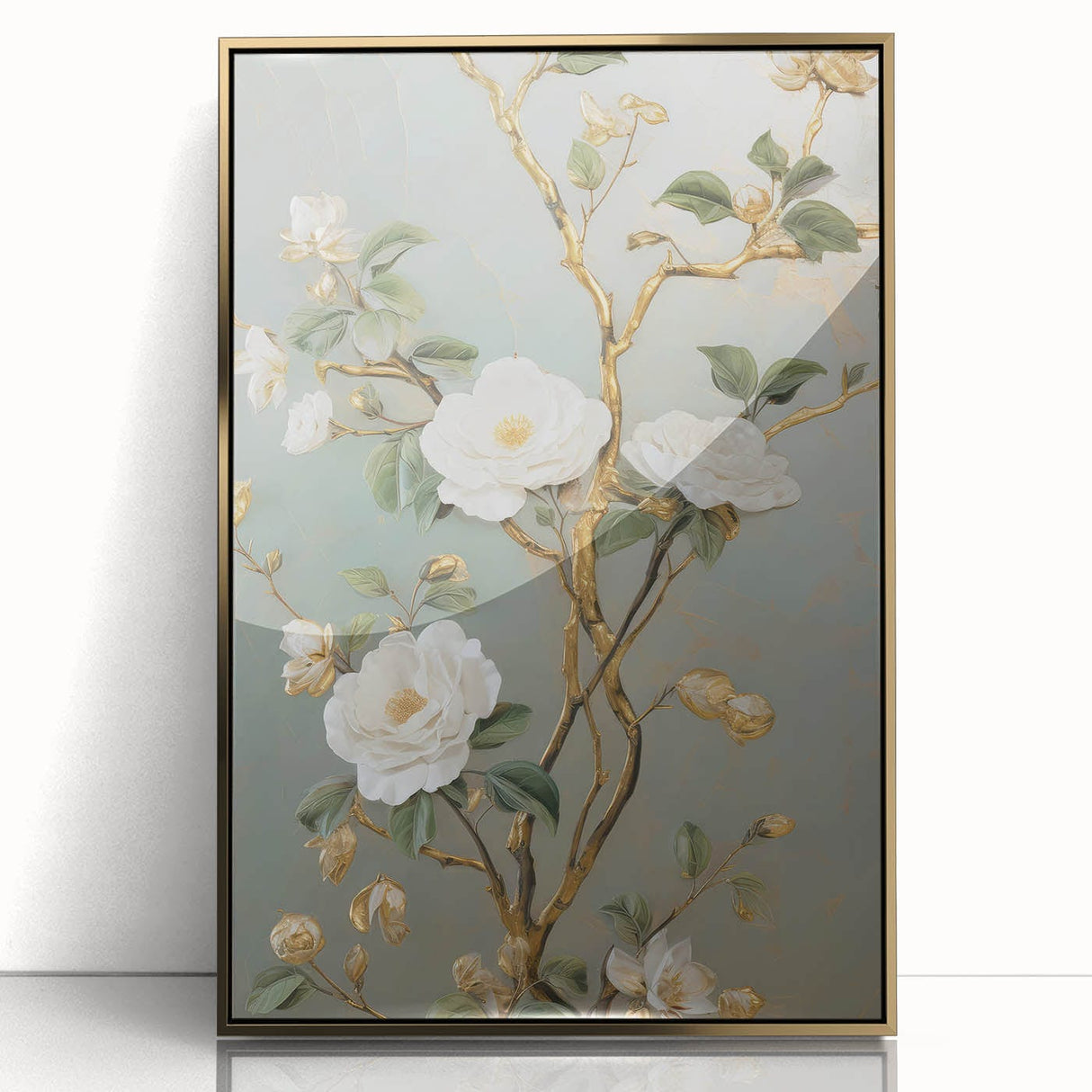 Vintage Botanical Art Prints – White Floral Illustration with Gold Accents