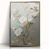 Vintage Botanical Art Prints – White Floral Illustration with Gold Accents