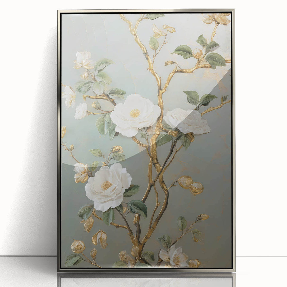 Vintage Botanical Art Prints – White Floral Illustration with Gold Accents