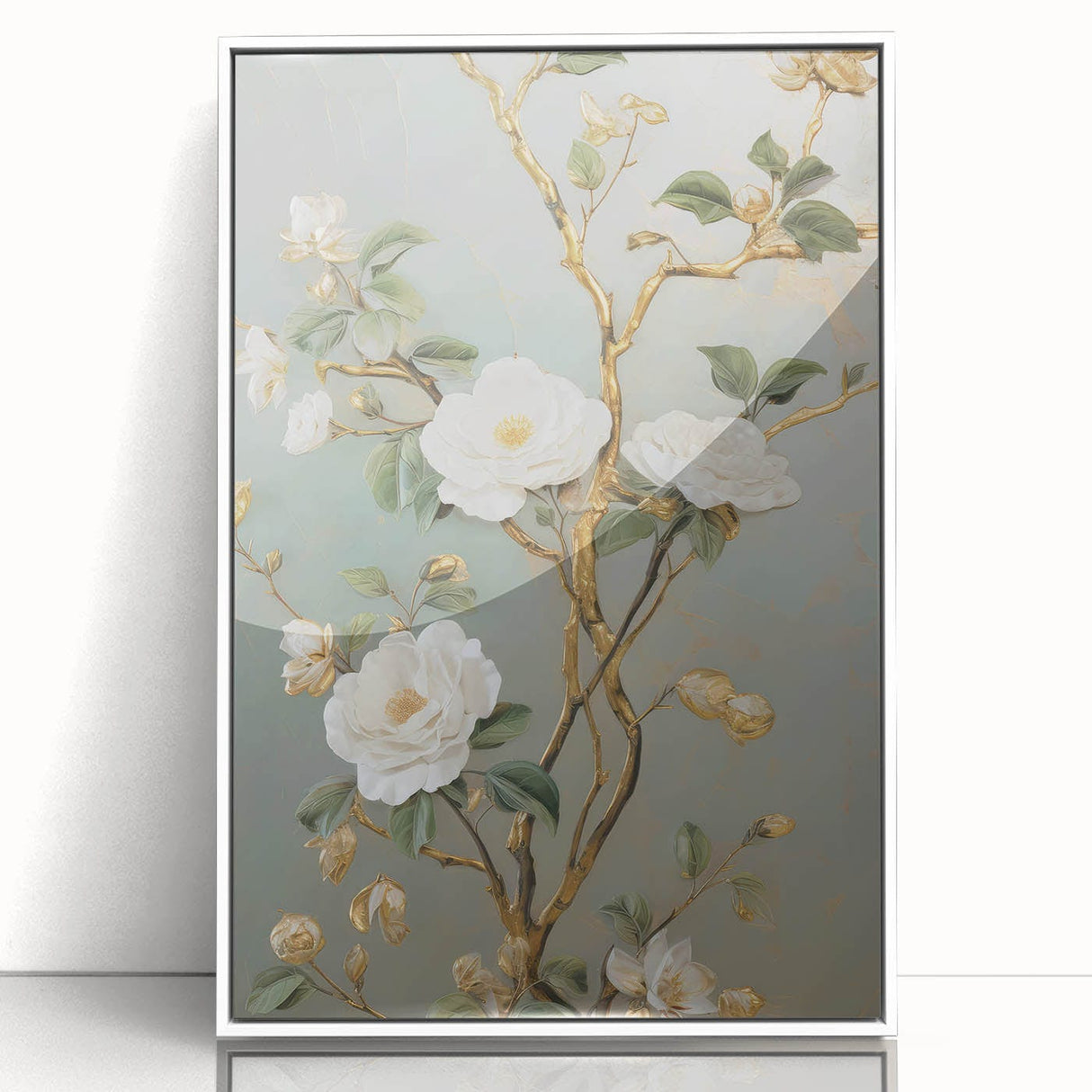 Vintage Botanical Art Prints – White Floral Illustration with Gold Accents