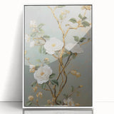 Vintage Botanical Art Prints – White Floral Illustration with Gold Accents