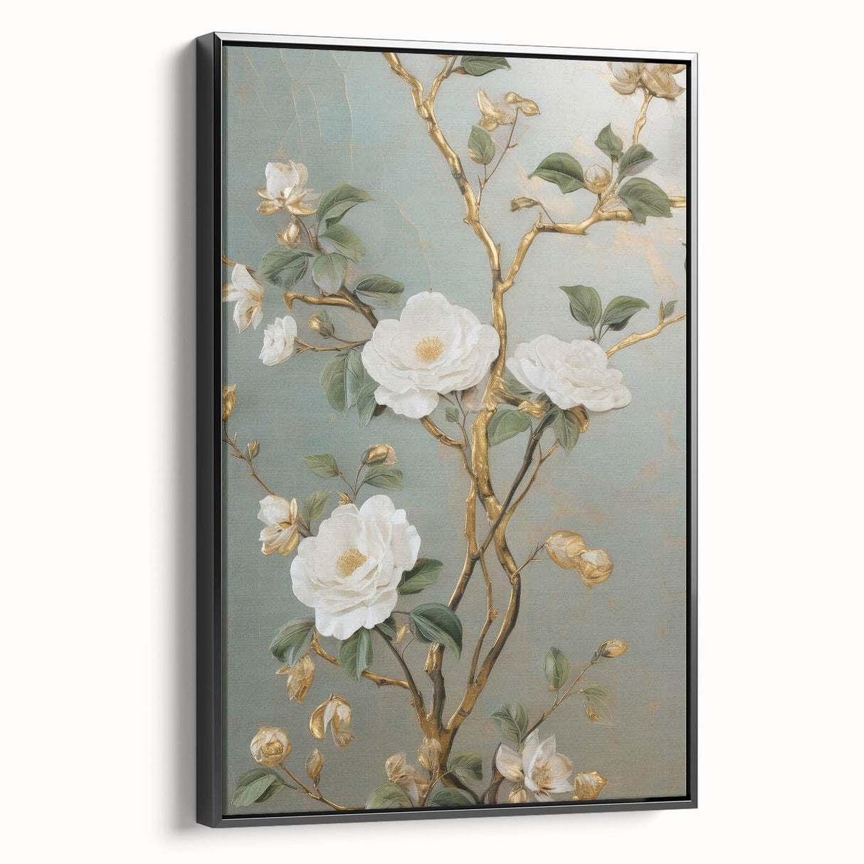 Vintage Botanical Art Prints – White Floral Illustration with Gold Accents