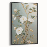 Vintage Botanical Art Prints – White Floral Illustration with Gold Accents