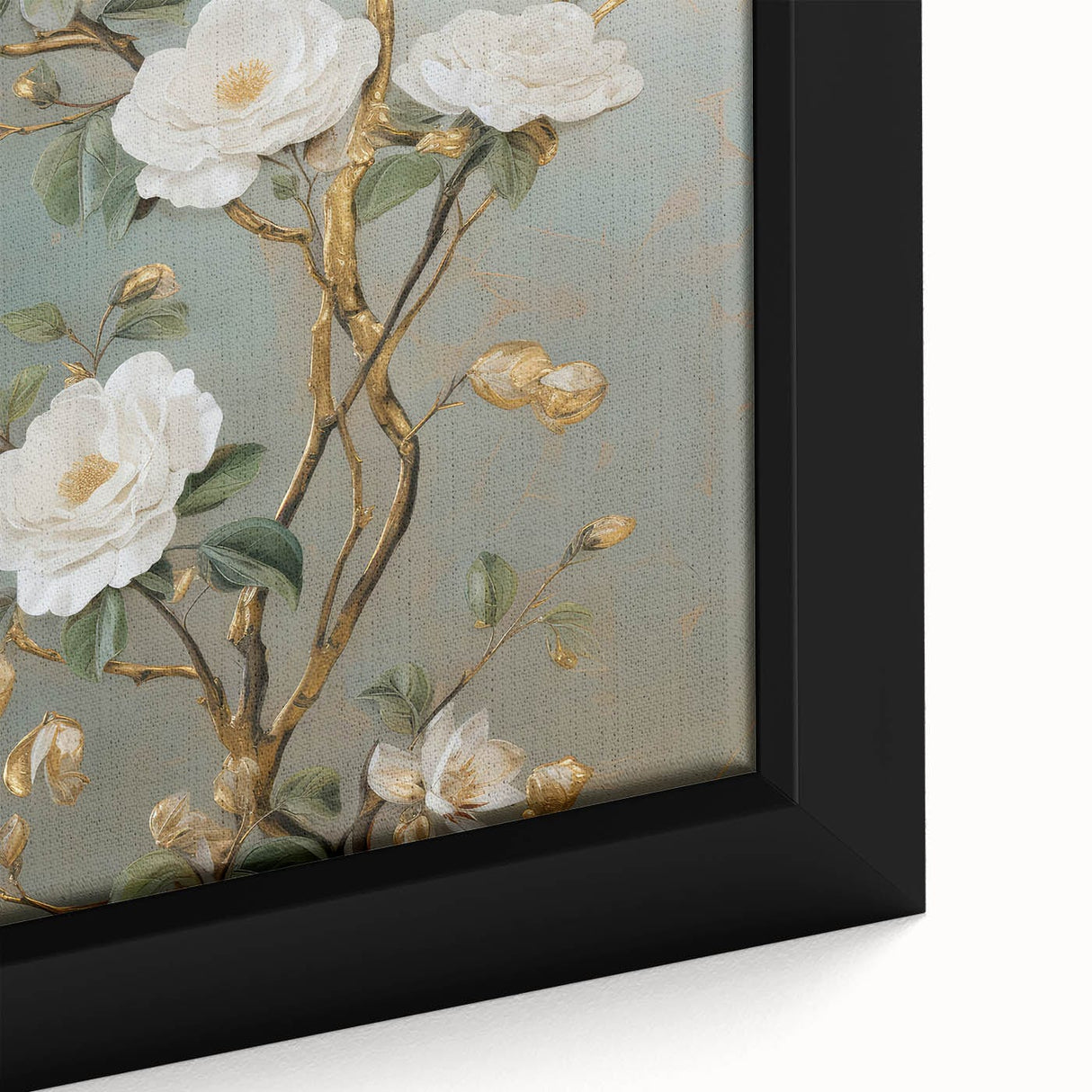 Vintage Botanical Art Prints – White Floral Illustration with Gold Accents