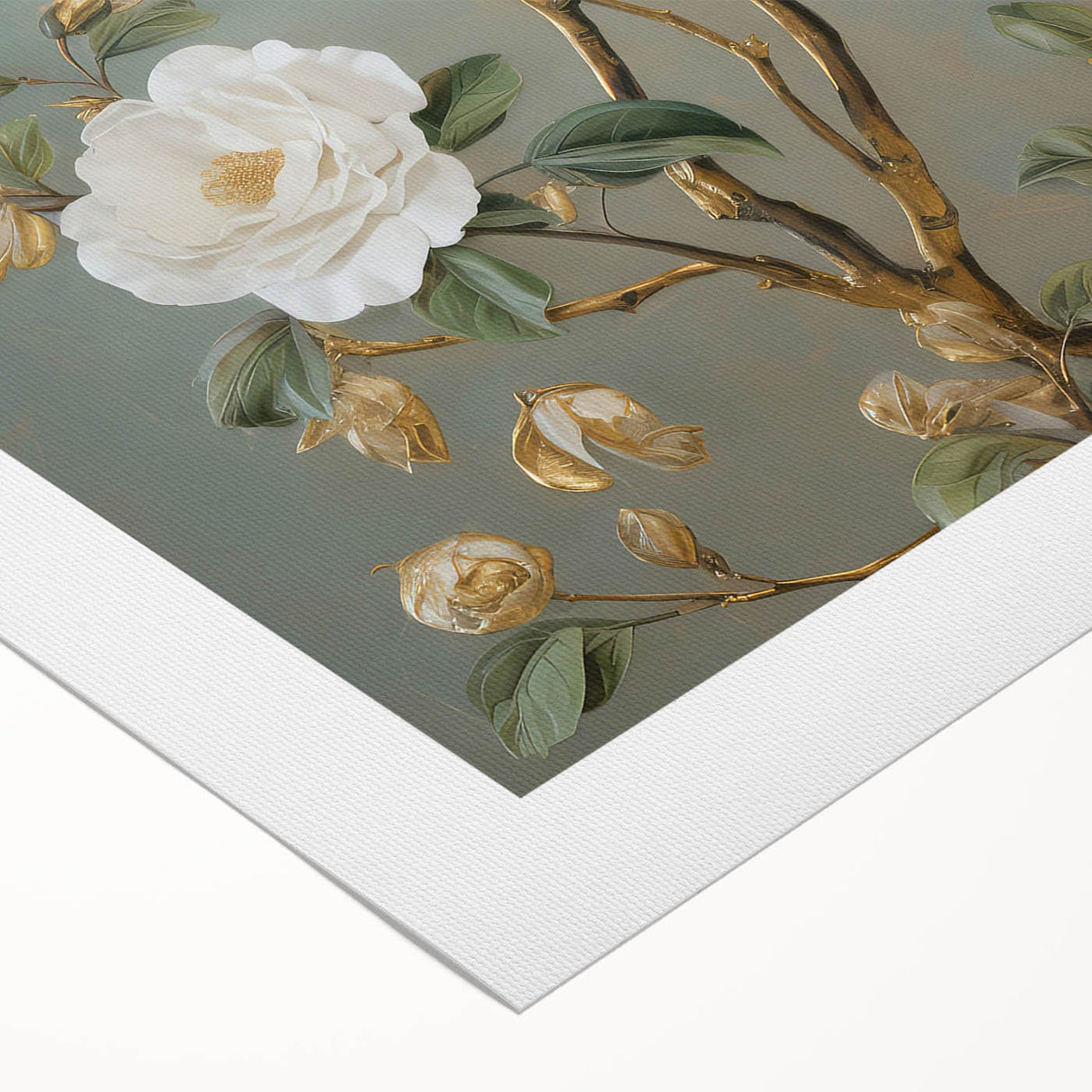 Vintage Botanical Art Prints – White Floral Illustration with Gold Accents