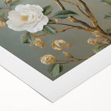 Vintage Botanical Art Prints – White Floral Illustration with Gold Accents