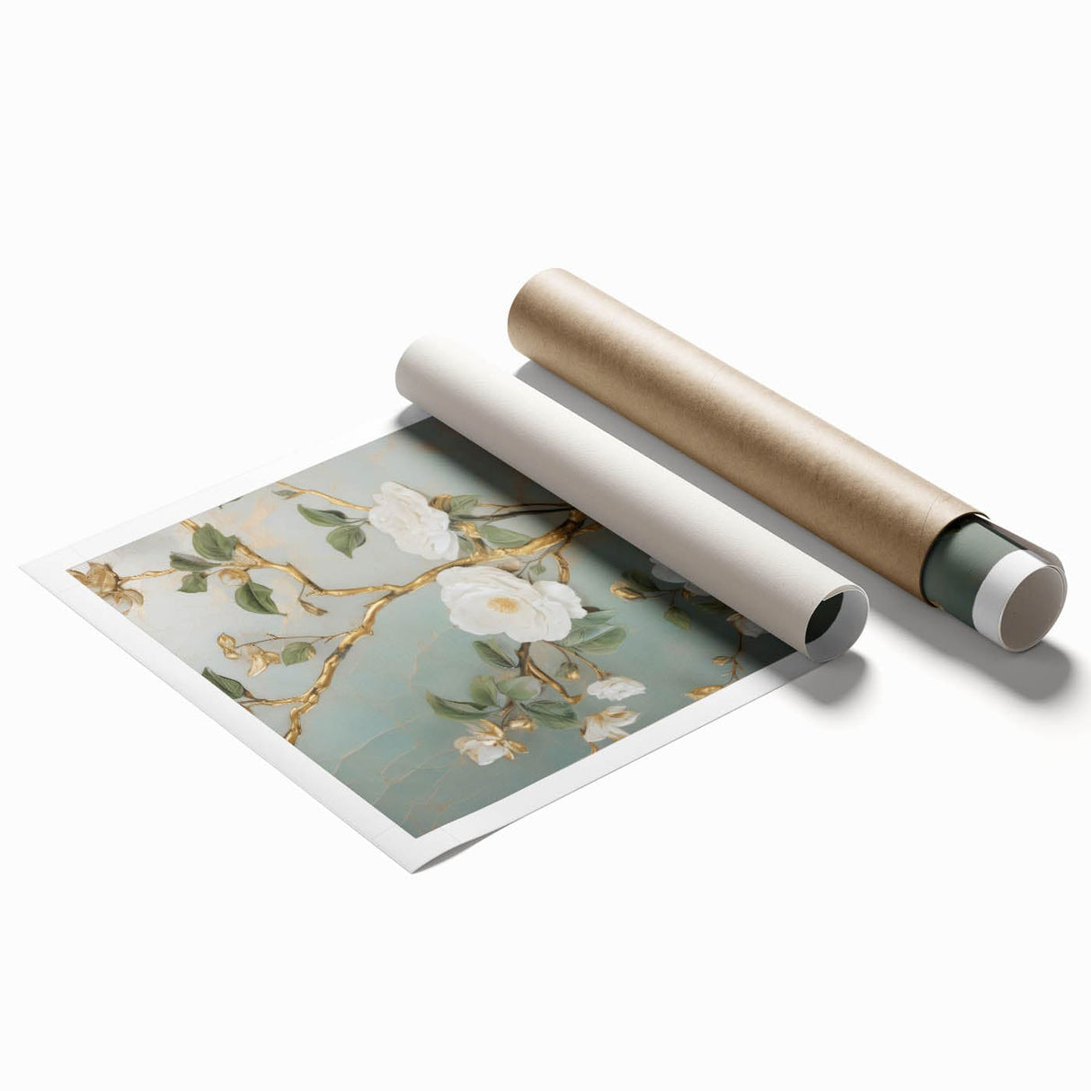 Vintage Botanical Art Prints – White Floral Illustration with Gold Accents